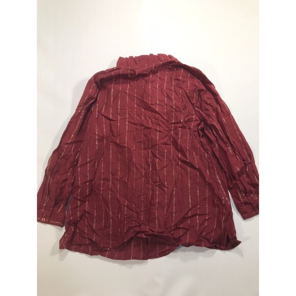 Crown & Ivy Plaid Ruffle Neck Top Red Gold Holiday Top Sz M - Picture 6 of 6